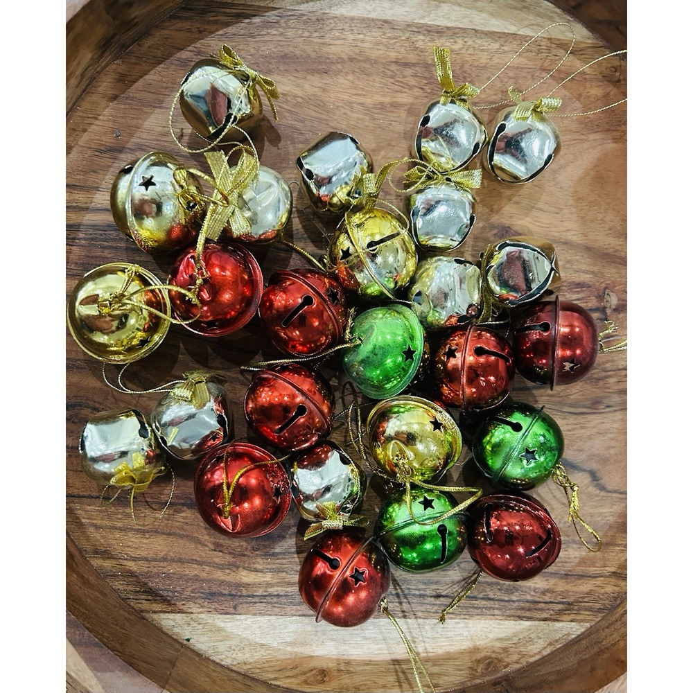 Vintage Lot of Mini Christmas Bell Ornaments Red Green Gold Crafting Estate Find
